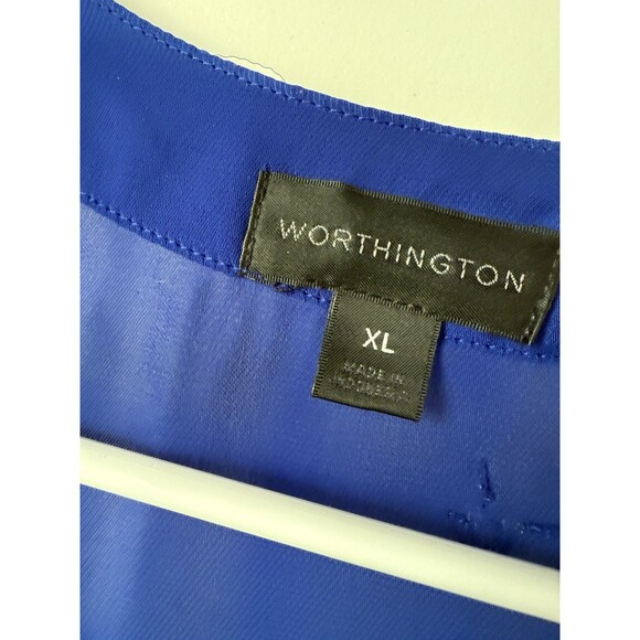 Worthington Women's Blue Sleeveless Studded Draped Blouse Top XL‎ - Picture 3 of 10